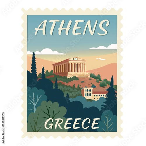 Athens Greece Postage Stamp Vector