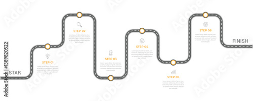 Infographic roadmap design template. Business Timeline of 6 Important Business Events annual business presentation. Vector illustration
