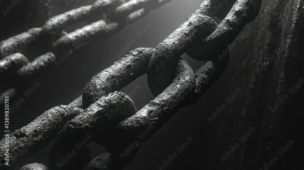 Close-up of weathered chains in dim light Close-up of weathered chains in dim light