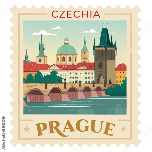Prague Czechia Postage Stamp Vector