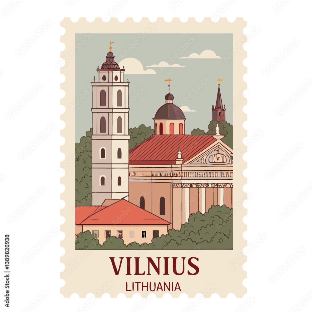 Fototapeta premium Vilnius Lithuania Stamp