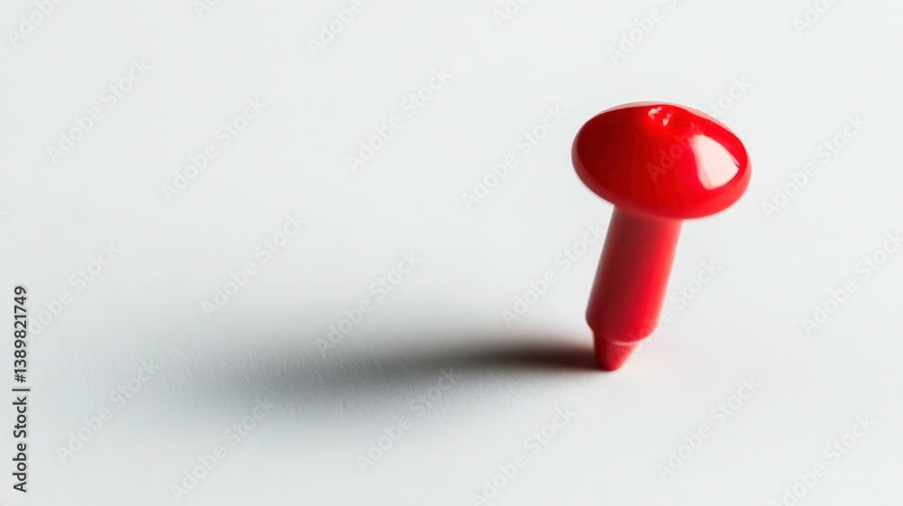 Bright red push pin on plain white background. Isolated pin. Simple office supply. Useful for marking important info on paper. Useful for presentations, documentation. Pin simple, effective marking Bright red push pin on plain white background. Isolated pin. Simple office supply. Useful for marking important info on paper. Useful for presentations, documentation. Pin simple, effective marking