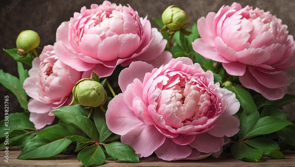 Beautiful Fresh Pink Peony Flowers with Green Leaves for a Vibrant Display