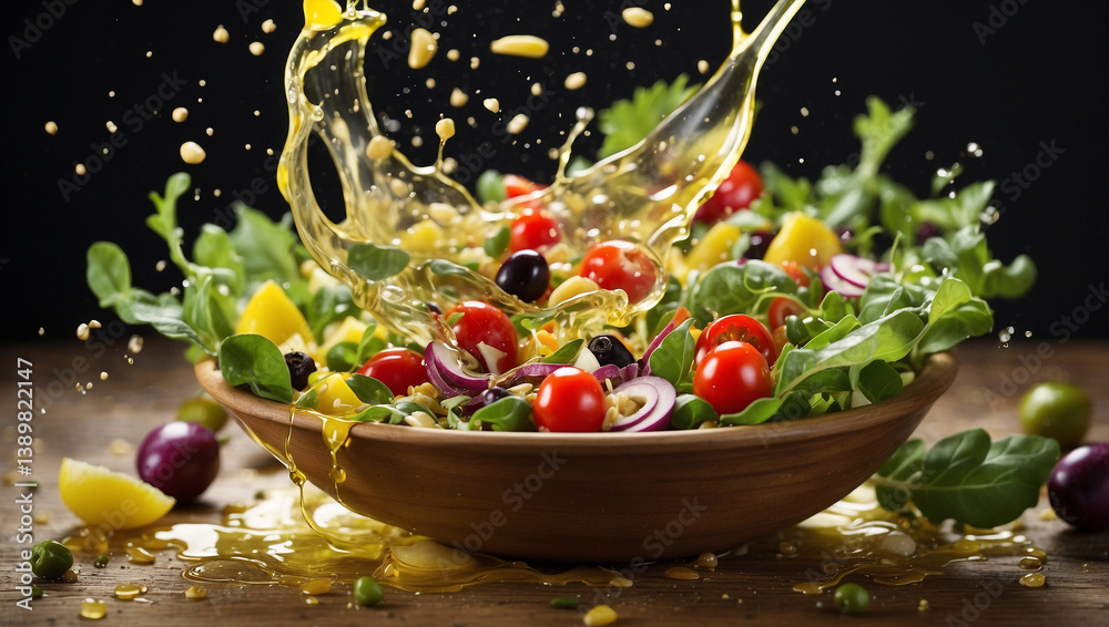 Colorful Fresh Salad Ingredients Splashing in a Delightful Presentation