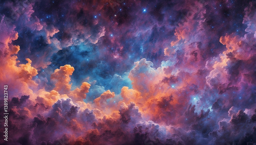 Obraz na płótnie Stunning Galaxy Clouds with a Starry Sky and Purple Hues for a Cosmic View w salonie