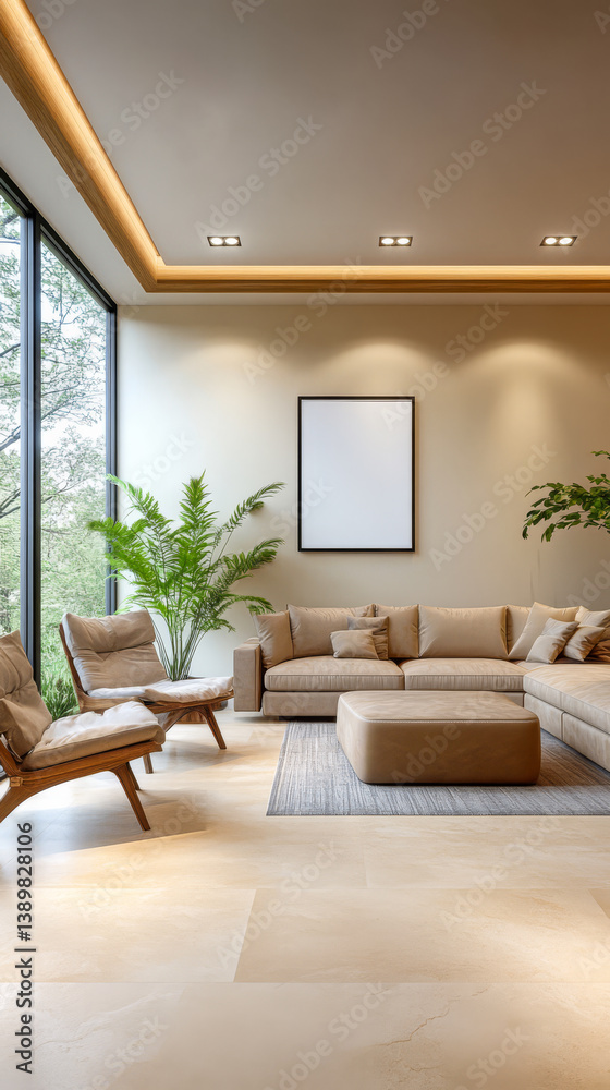 Fototapeta premium Stylish modern living room with natural light and minimalist decor