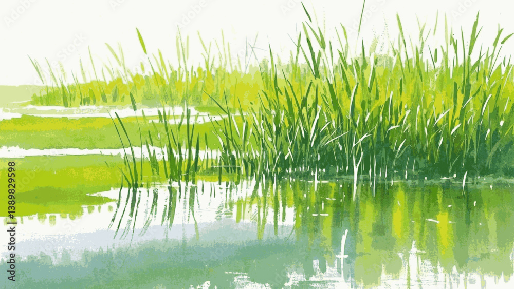 Fototapeta premium Dusk reeds marsh isolated watercolor vector illustration svg 