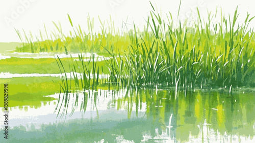 Dusk reeds marsh isolated watercolor vector illustration svg 