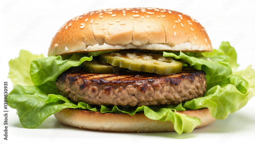 Grilled Hamburger on a Crisp Lettuce Leaf for a Healthy Twist