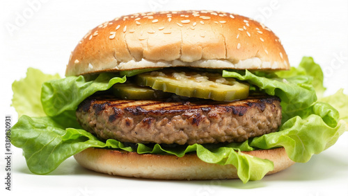 Obraz na płótnie Grilled Hamburger on a Crisp Lettuce Leaf for a Healthy Twist w salonie