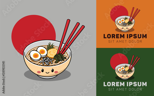 Kawaii Ramen Icon Logo Minimalist Noodle Design