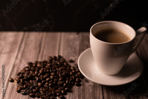 Morning coffee. Breakfast with coffee. Coffee beans