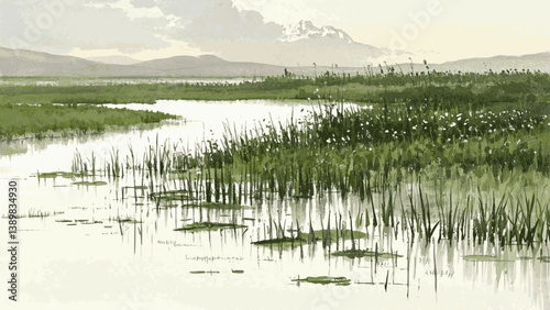 Hushed horizons marsh isolated watercolor vector illustration svg
