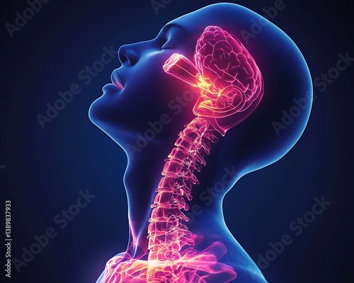 Anatomical illustration depicting the human brain and spinal column