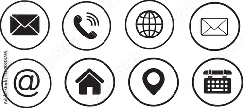 Black and white button icon set with glossy round design elements for web and business use,  Web Kontakt Symbole