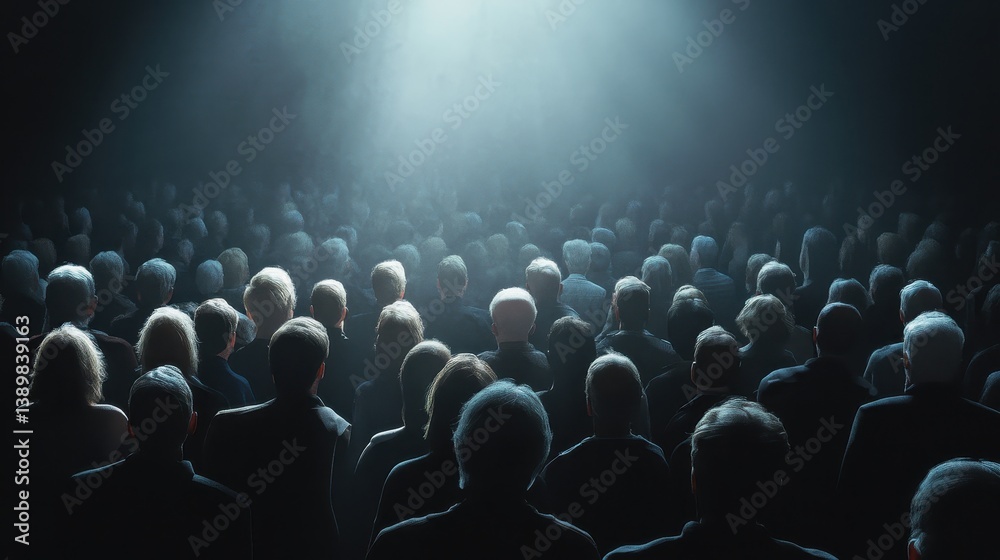 Obraz premium Audience seated under spotlight in theater.