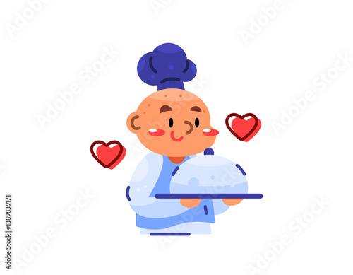 illustration of a chef carrying a meal. cook or waiter. serving and delivering food. worker or laborer. expression, flat style character design. labor day elements