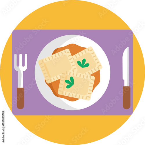 A visual symbol for a dish or food item offered in a dining establishment.