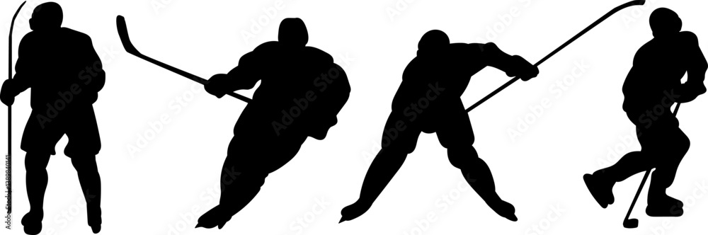set silhouette hockey players in different angles, vector