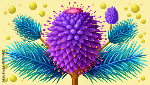 Purple male pollen of blue noble fir (Abies procera glauca)
