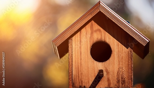 stained birdhouse isolated on blurred background