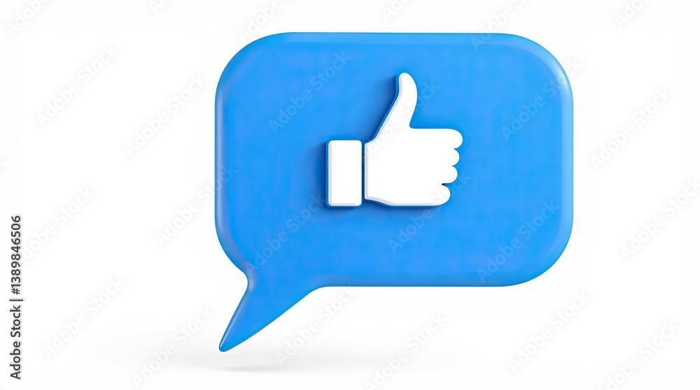 A blue speech bubble displaying a white thumbs up symbol A blue speech bubble displaying a white thumbs up symbol