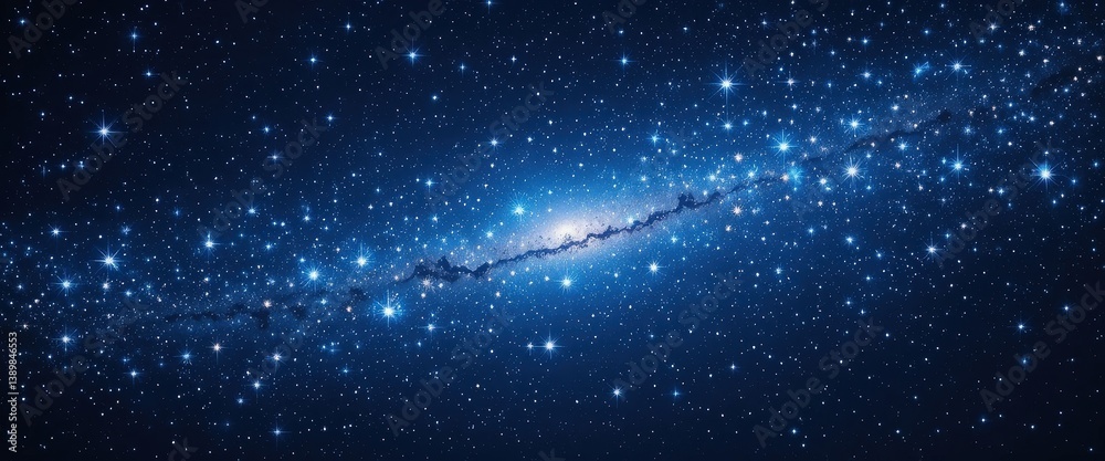 Obraz premium A breathtaking view of a vast galaxy, showcasing swirling arms of stars and cosmic dust, illuminated by vibrant hues of blue, purple, and pink, set against the dark expanse of space.