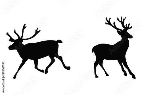 Deer Silhouettes Collection Vector White Background