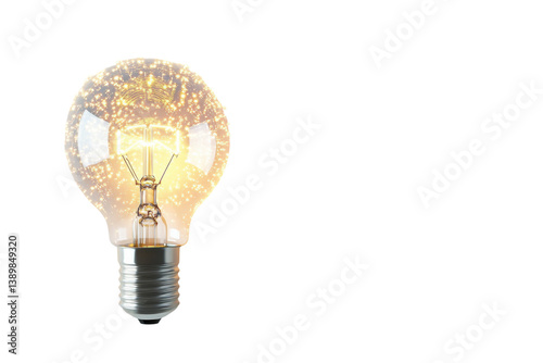 Sparkling lightbulb idea innovation bright future glowing warm tones simple background
