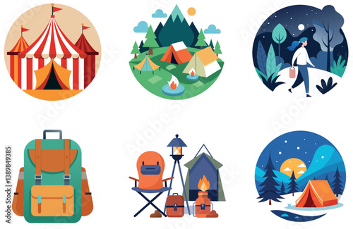 Camping Bundle. Golden Sunset Road Adventure Collection Stickers