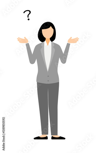 Simple illustration of businesswoman in business suit questioning