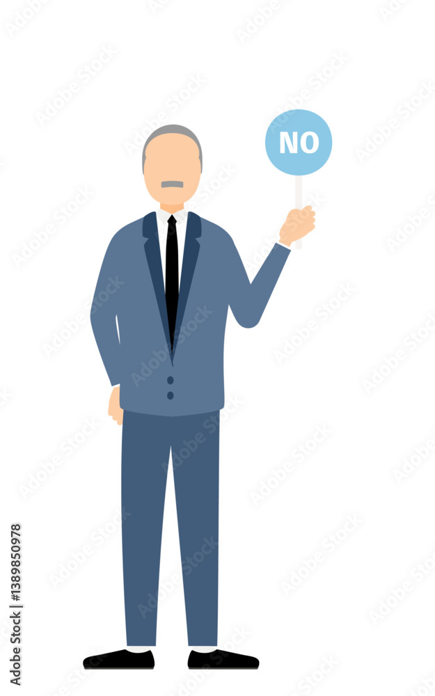 Simple illustration of businessman in business suit holding a yes-no stick Simple illustration of businessman in business suit holding a yes-no stick