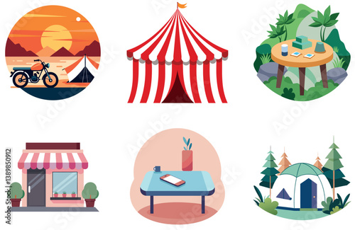 Camping Bundle. Sunset Mountains Climber Collection Stickers