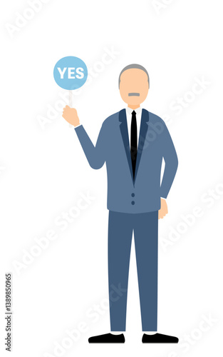 Simple illustration of businessman in business suit holding a yes-no stick