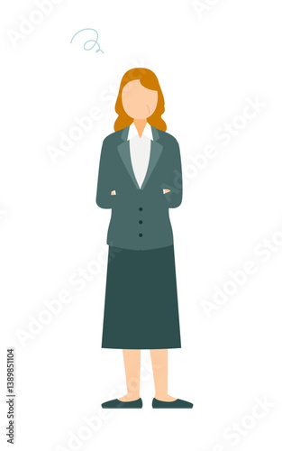 Simple illustration of businesswoman in business suit fold one's arms and worry