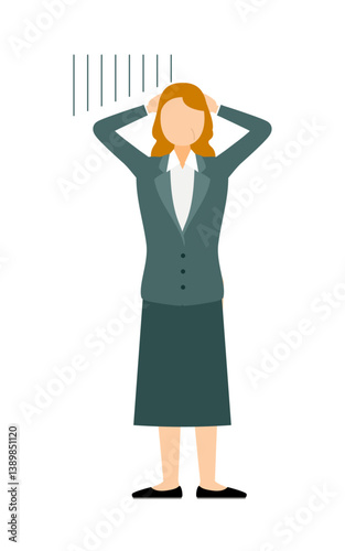 Simple illustration of businesswoman in business suit worry with one's head in the sand