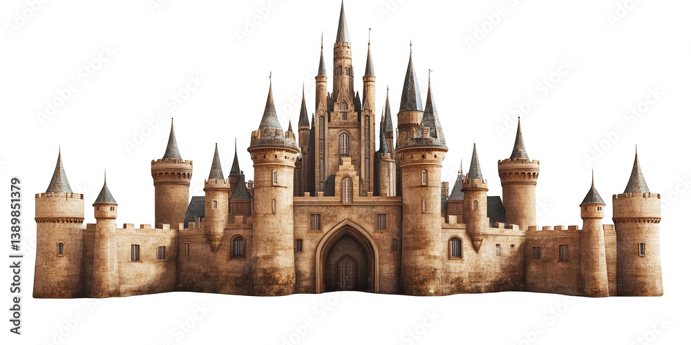 Obraz premium Detailed Fantasy Castle Illustration with Towers and Medieval Architecture