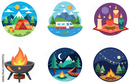 Camping Bundle. Native American Teepee View Collection Stickers