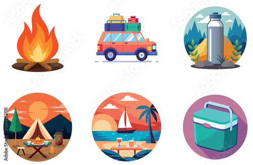 Camping Bundle. Burning Wood Fire Collection Stickers