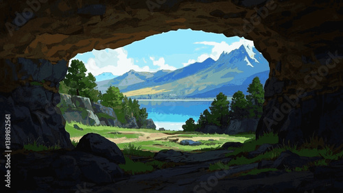 Subterranean Veil Cave isolated watercolor vector illustration svg 