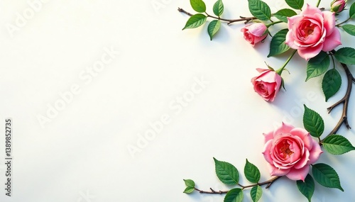 Delicate watercolor roses, climbing ivy, leaves , interior design, spring, red