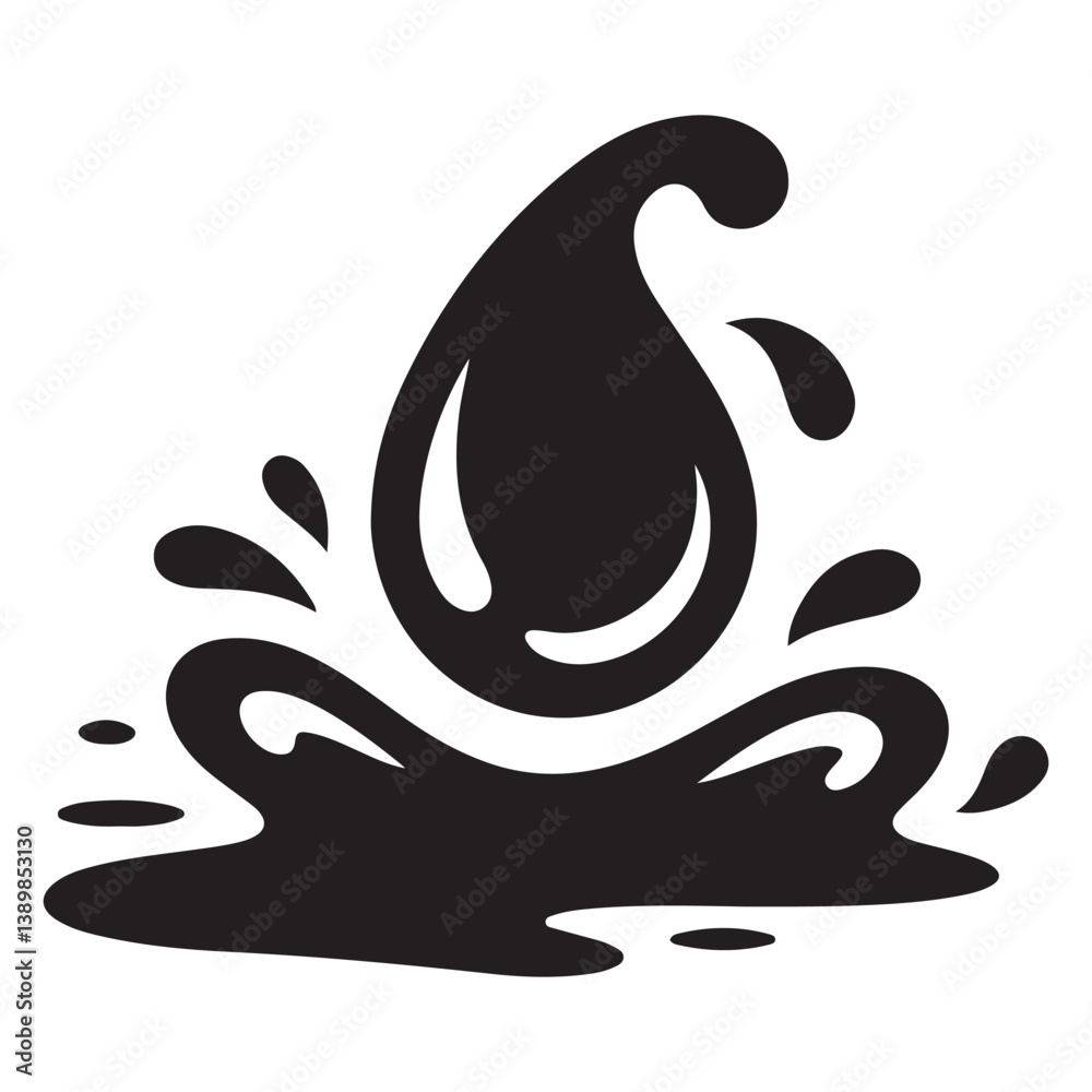 Naklejka premium Water drops and splash Vector Black silhouettes in simple doodle style. Set different liquid shapes. with white background