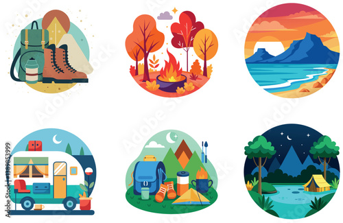 Camping Bundle. Ladakh Pangong Lake Road Collection Stickers