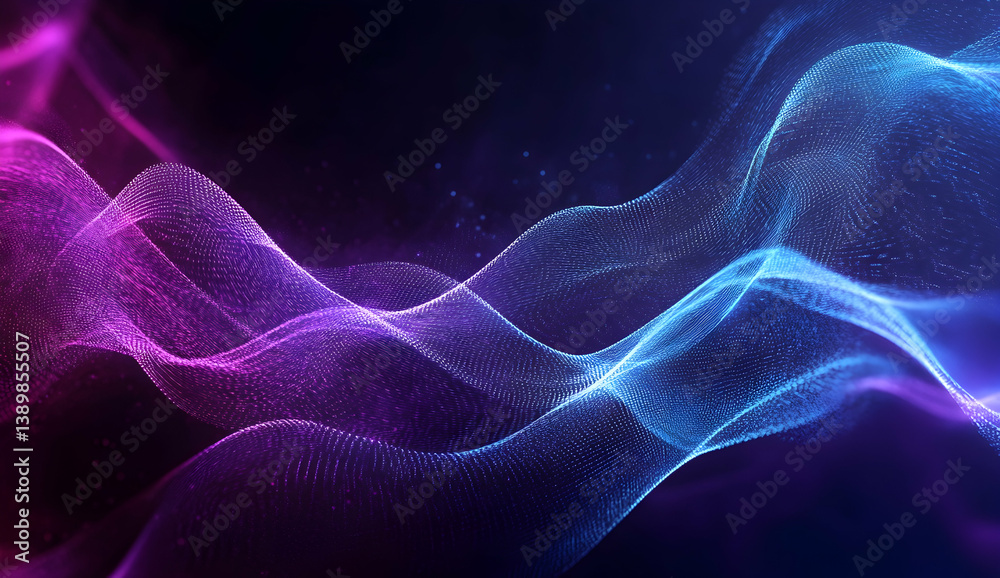 Fototapeta premium Abstract background with wavy lines in blue and purple colors on a dark background