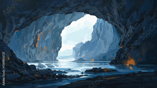 Abyssal Flow Cave isolated watercolor vector illustration svg 