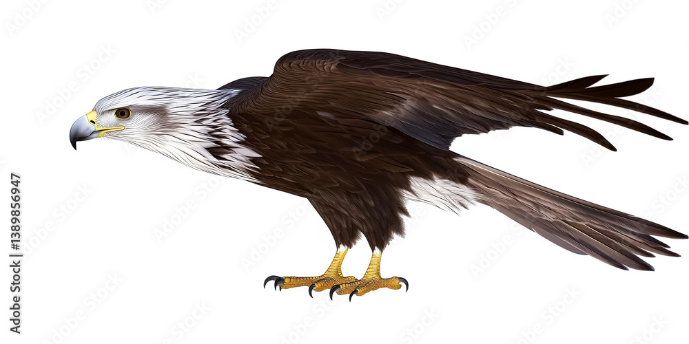 Obraz premium Isolated Photo Of Eagle Displaying Brown And White Feathers On Black Background