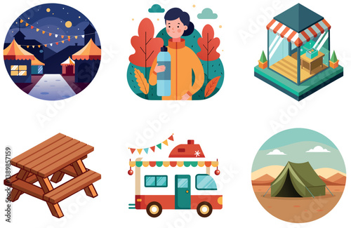 Camping Bundle. Elephant Tightrope Circus Collection Stickers