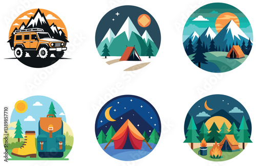 Camping Bundle. Family RV Lake Adventure Collection Stickers