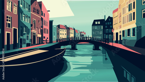 Amsterdam Canals at Sunset with Twilight Sky.eps