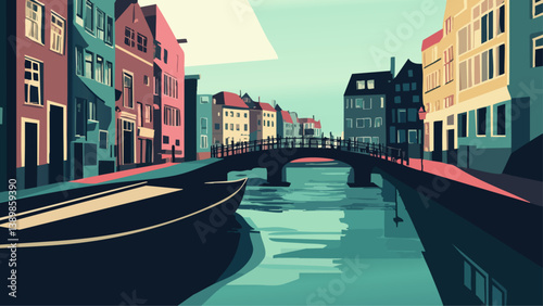 Amsterdam Canals at Sunset with Twilight Sky